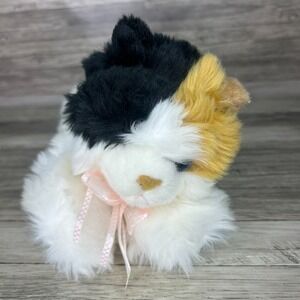 Aurora Calico Cat Plush Flopsies Esmeralda #06283 Pink Bow Bell Vintage